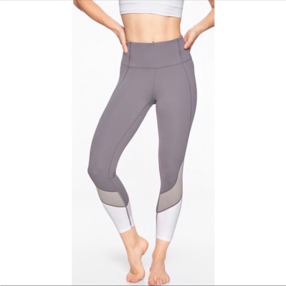 Athleta Womens Colorblock Salutation Leggings Sz Medium Gray White 281493 - Picture 1 of 10